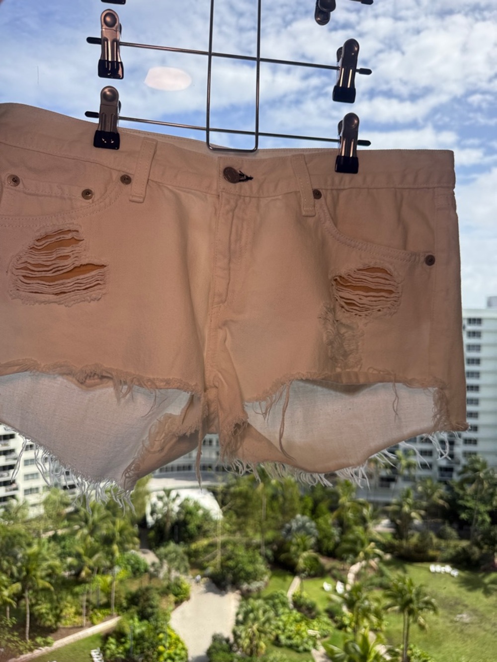 rag & bone Cream Distressed Cutoff Jean Shorts